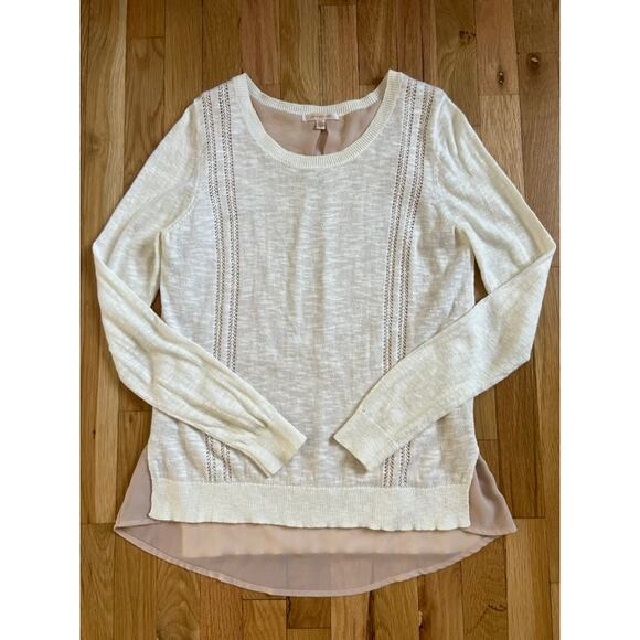 Skies Are Blue Sweaters - Skies Are Blue Cream Sweater Crochet Panel Peach Inside layer Knit 90s (size S)